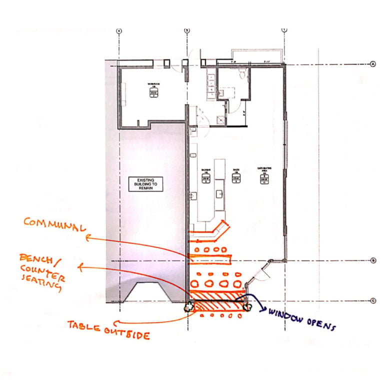 Initial Architectural Sketch of Cafe - Voyager Alameda by Studio BANAA