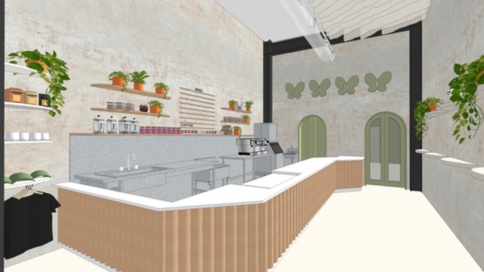 EARLY 3D RENDERING OF NABI CAT CAFÉ IN SANTA CLARA, CA